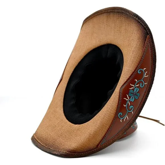 Women's Coffee Straw Cowgirl Woven Western Two Decorative Bands Sun Hat - Picture 4 of 4